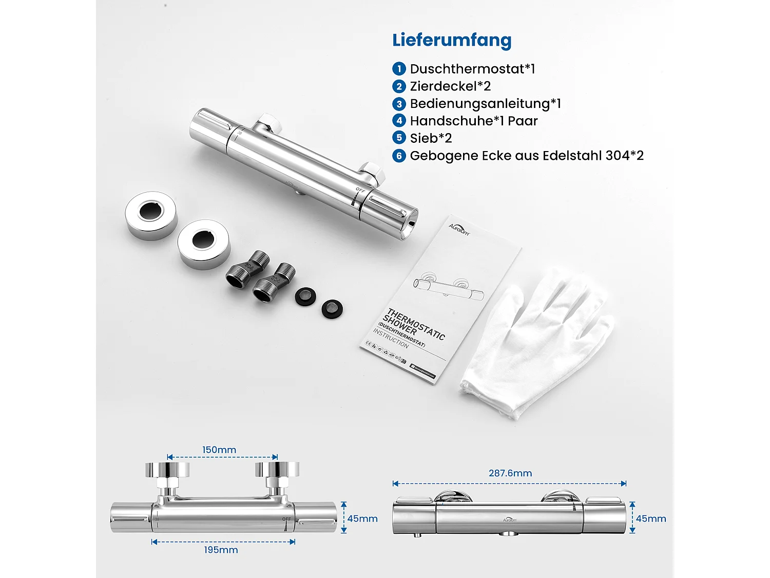 Mitigeur Thermostatique Douche Chromé,,Murale Robinet Thermostatique Douche avec Bouton Sécurisé à 38°C Anti-brûlure ,Mitigeur Douche Laiton