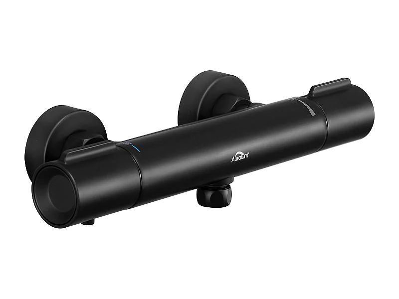 Mattschwarzer Thermostat-Brausemischer, wandmontierter Thermostat-Brausenhahn mit 38 °C Verbrühschutzknopf, Messing-Brausemischer