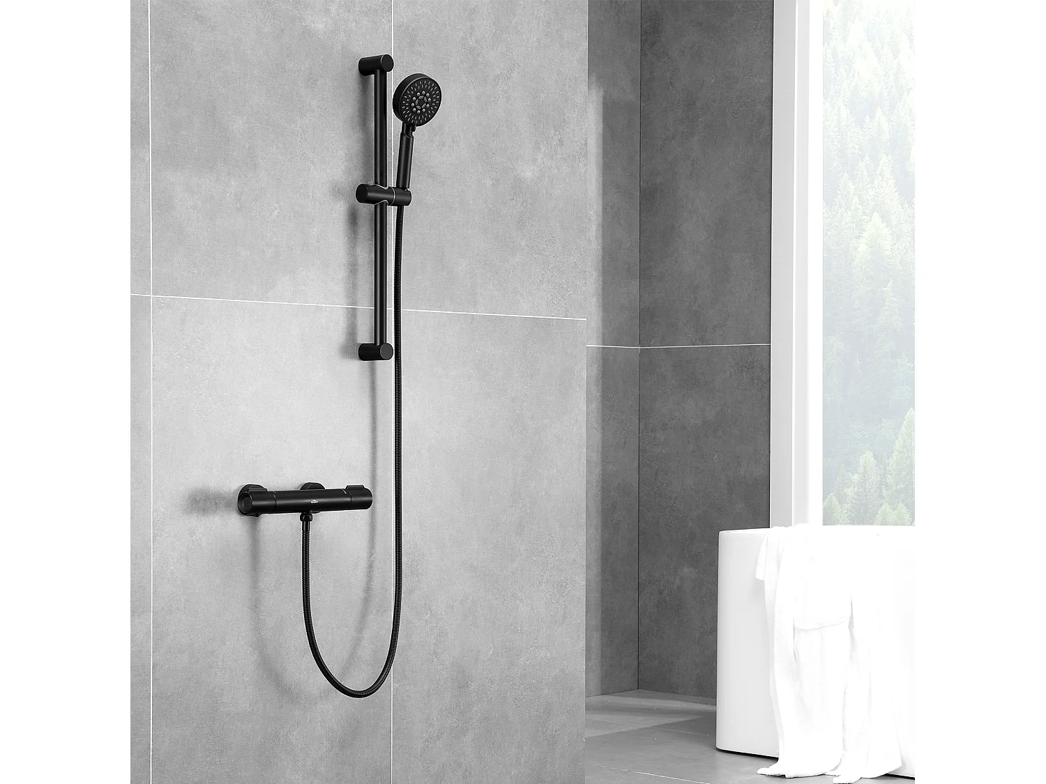 Douche Thermostatische Mengkraan Mat Zwart,,Muur Thermostatische Douchekraan met 38°C Veilige Knop Anti-verbranding ,Messing Douchemengkraan