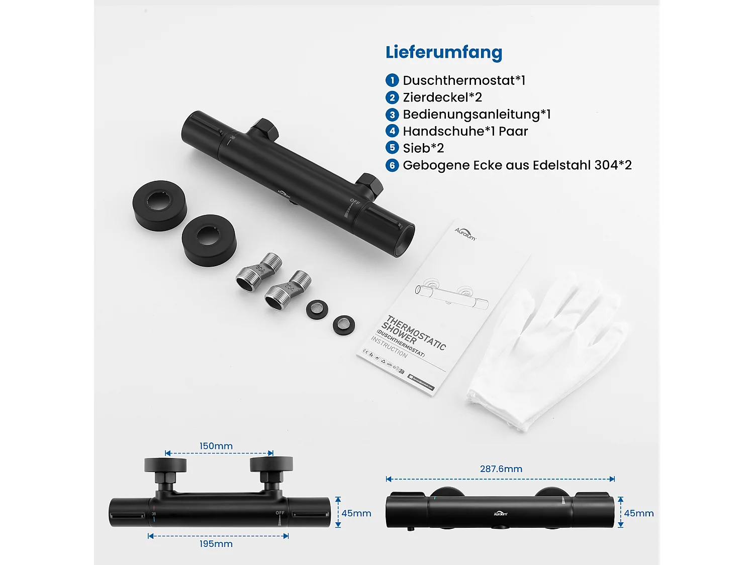 Douche Thermostatische Mengkraan Mat Zwart,,Muur Thermostatische Douchekraan met 38°C Veilige Knop Anti-verbranding ,Messing Douchemengkraan