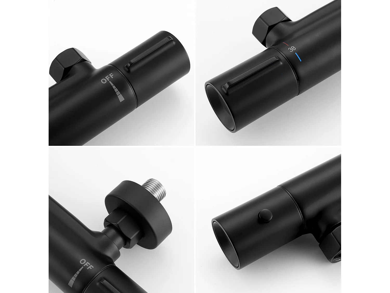 Douche Thermostatische Mengkraan Mat Zwart,,Muur Thermostatische Douchekraan met 38°C Veilige Knop Anti-verbranding ,Messing Douchemengkraan