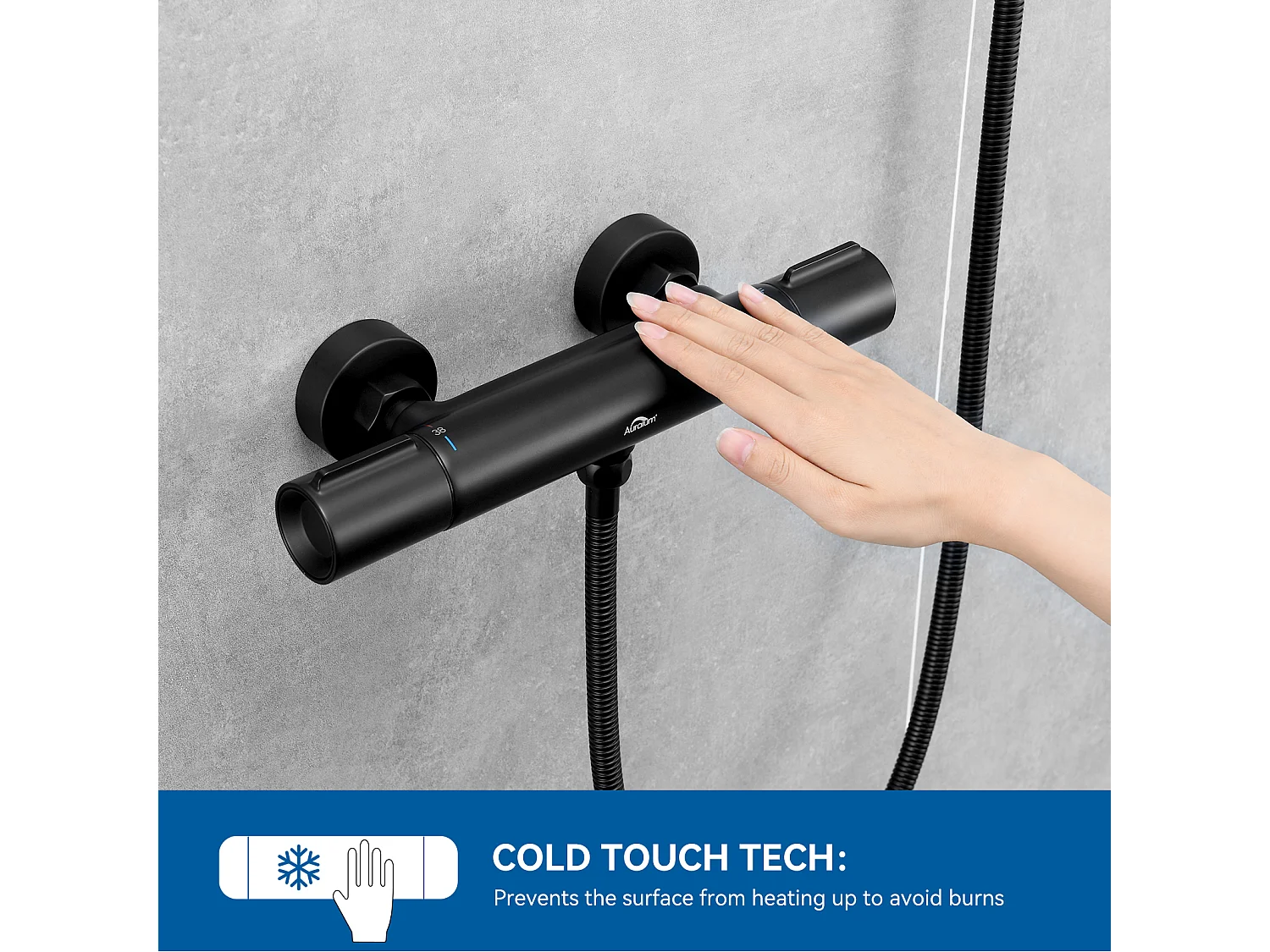 Douche Thermostatische Mengkraan Mat Zwart,,Muur Thermostatische Douchekraan met 38°C Veilige Knop Anti-verbranding ,Messing Douchemengkraan