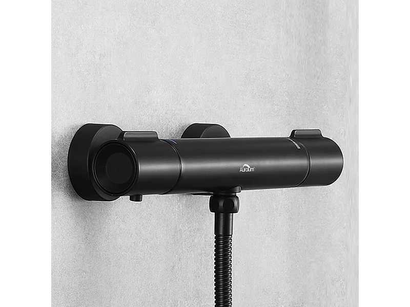 Miscelatore termostatico doccia Nero,Rubinetto doccia termostatico antiscottatura con pulsante sicurezza 38°C, Miscelatore doccia in ottone