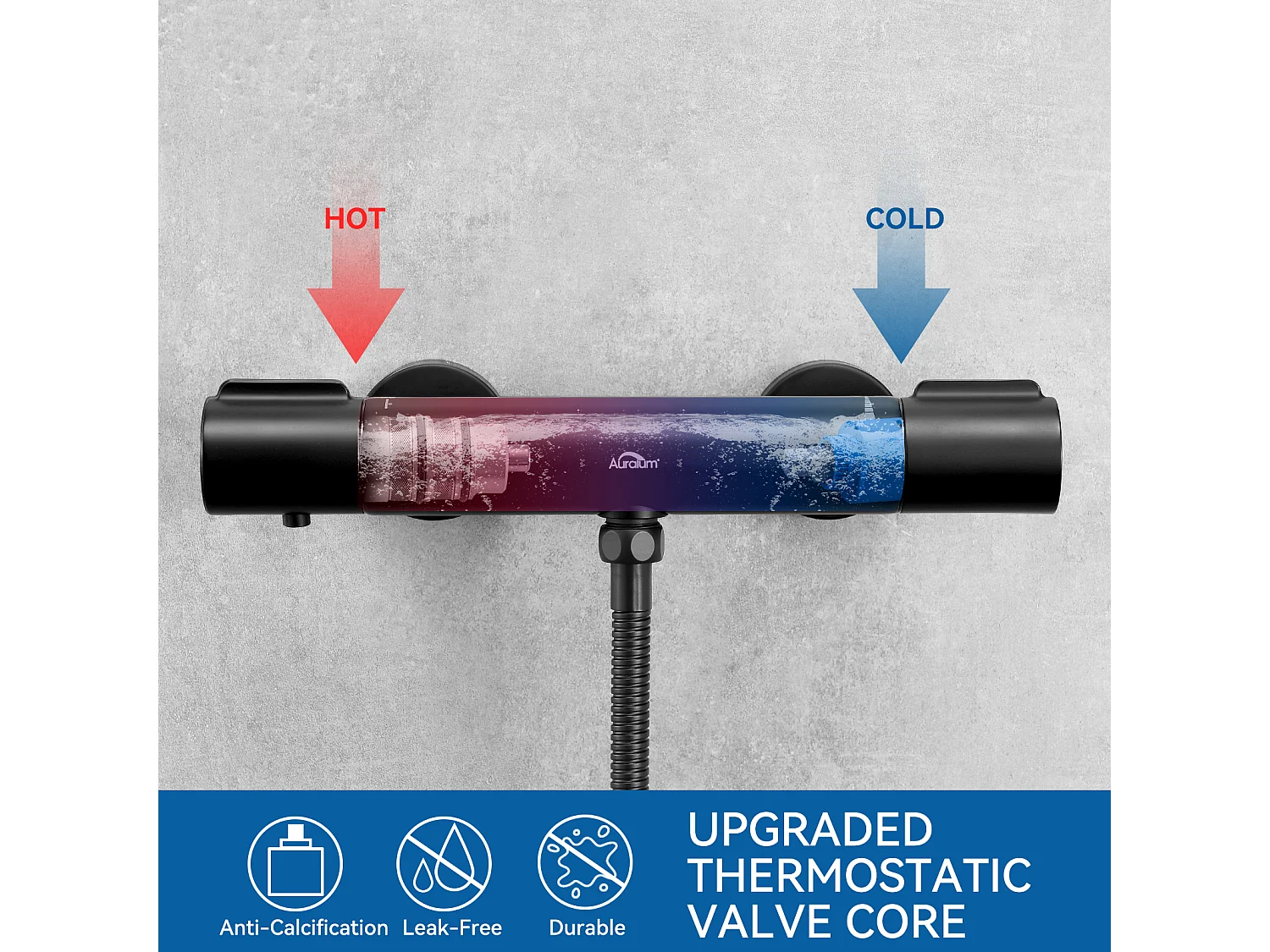 Schwarzer Thermostat-Brausemischer, Verbrühungsschutz-Thermostat-Brausehahn mit 38 °C-Sicherheitsknopf, Messing-Brausemischer