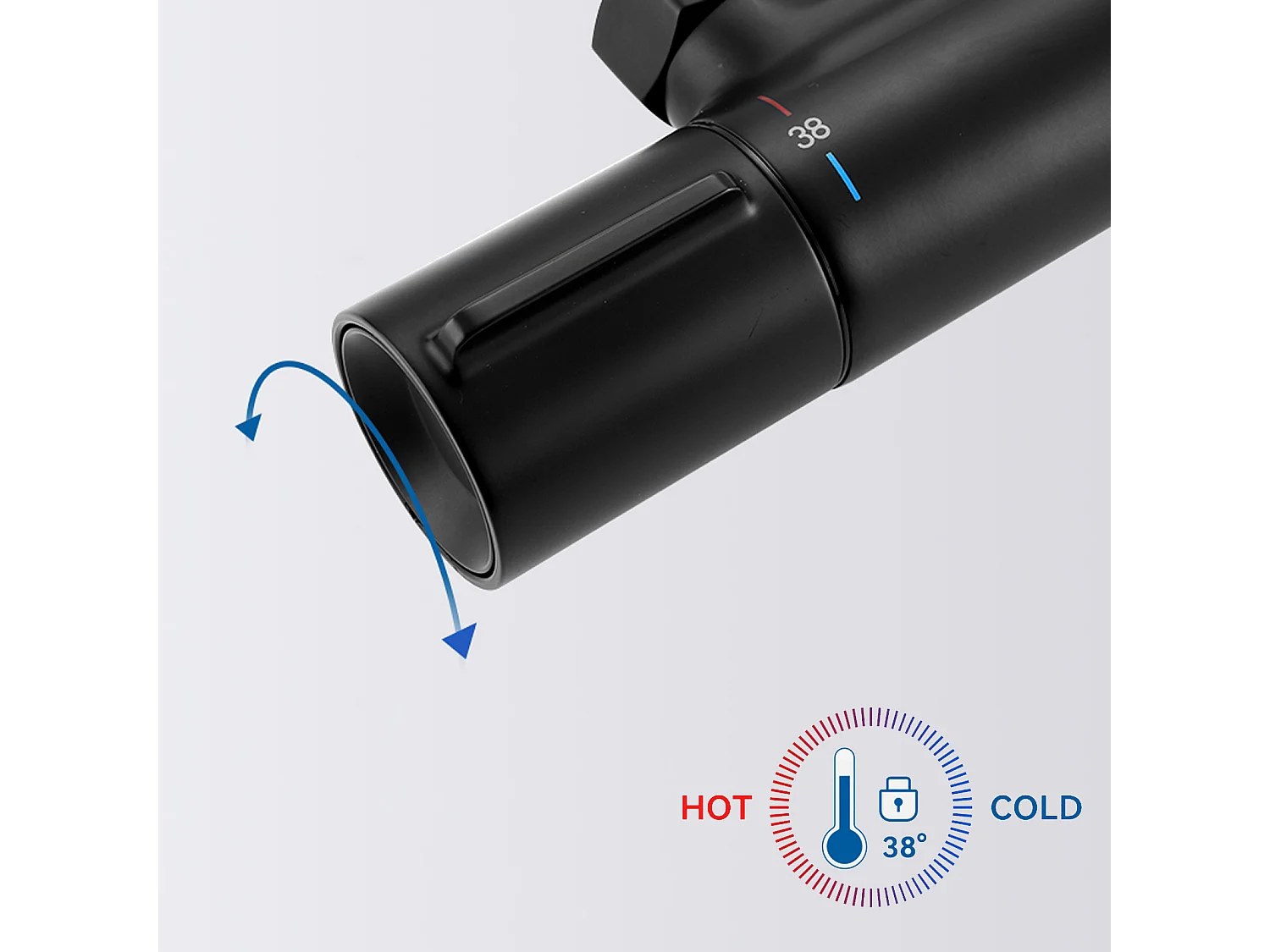 Schwarzer Thermostat-Brausemischer, Verbrühungsschutz-Thermostat-Brausehahn mit 38 °C-Sicherheitsknopf, Messing-Brausemischer