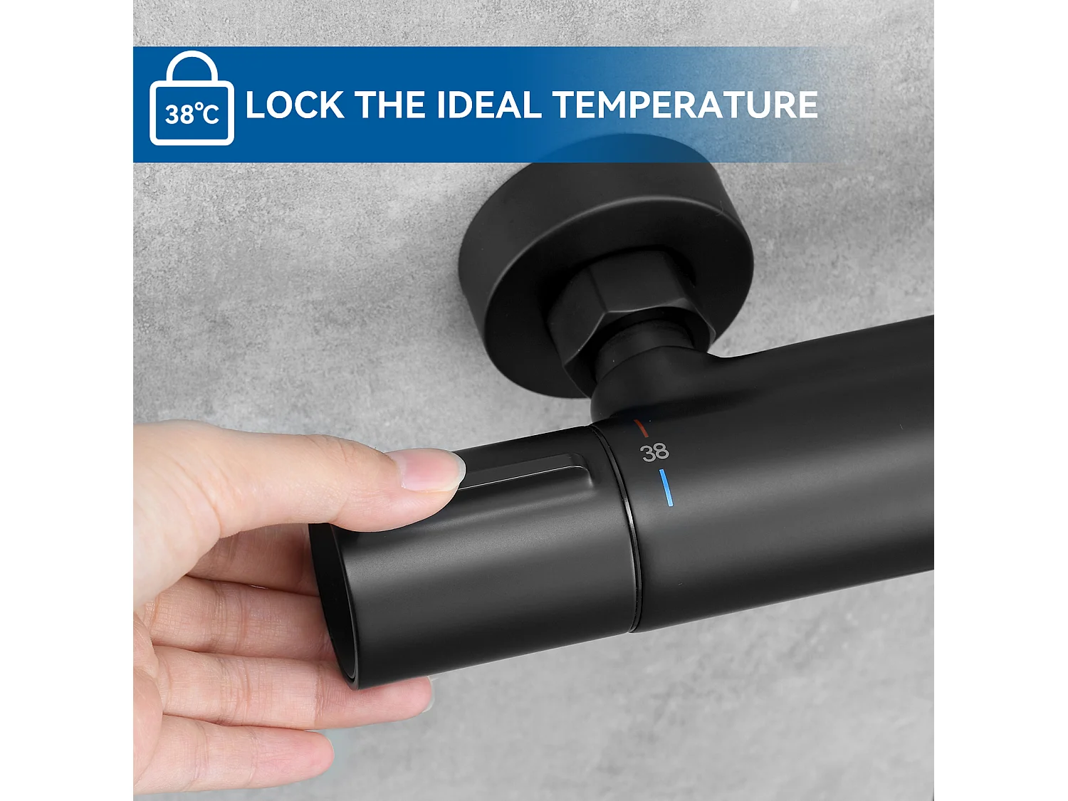 Zwarte douche thermostatische mengkraan,Anti-brand douche thermostatische kraan met 38°C veilige knop, messing douchemengkraan