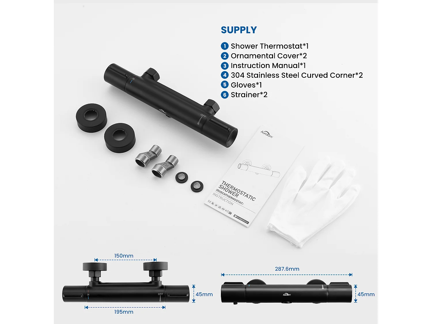Zwarte douche thermostatische mengkraan,Anti-brand douche thermostatische kraan met 38°C veilige knop, messing douchemengkraan