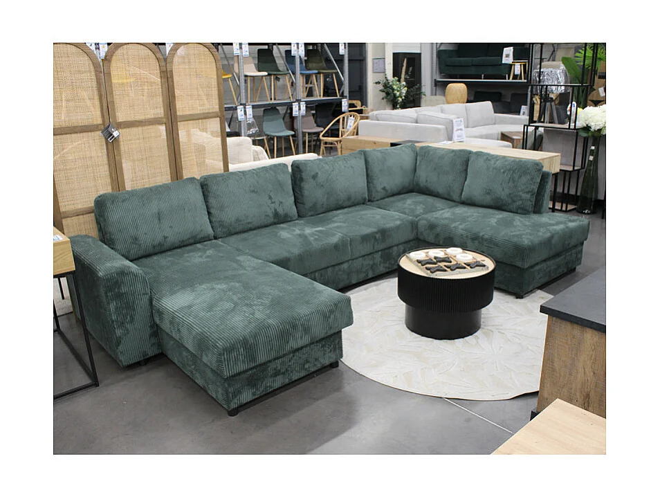 Canapé panoramique droit convertible Magda vert