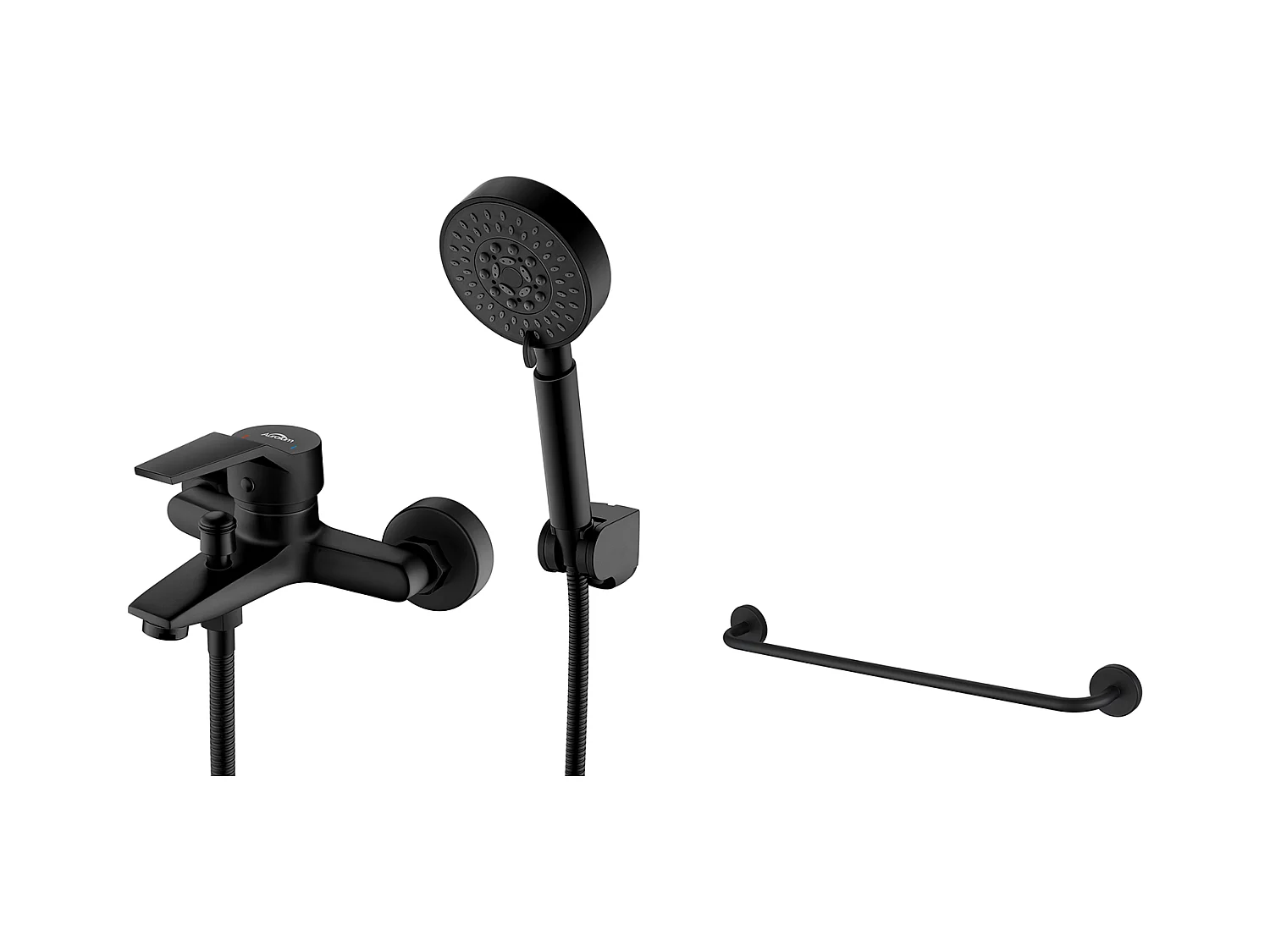 Mitigeur Baignoire avec Douchette Kit Mitigeur Robinet de Baignoire Cascade,Noir+Porte-Serviettes de Salle de Bain,Auto-adhésif/ Perçage,60CM,INOX