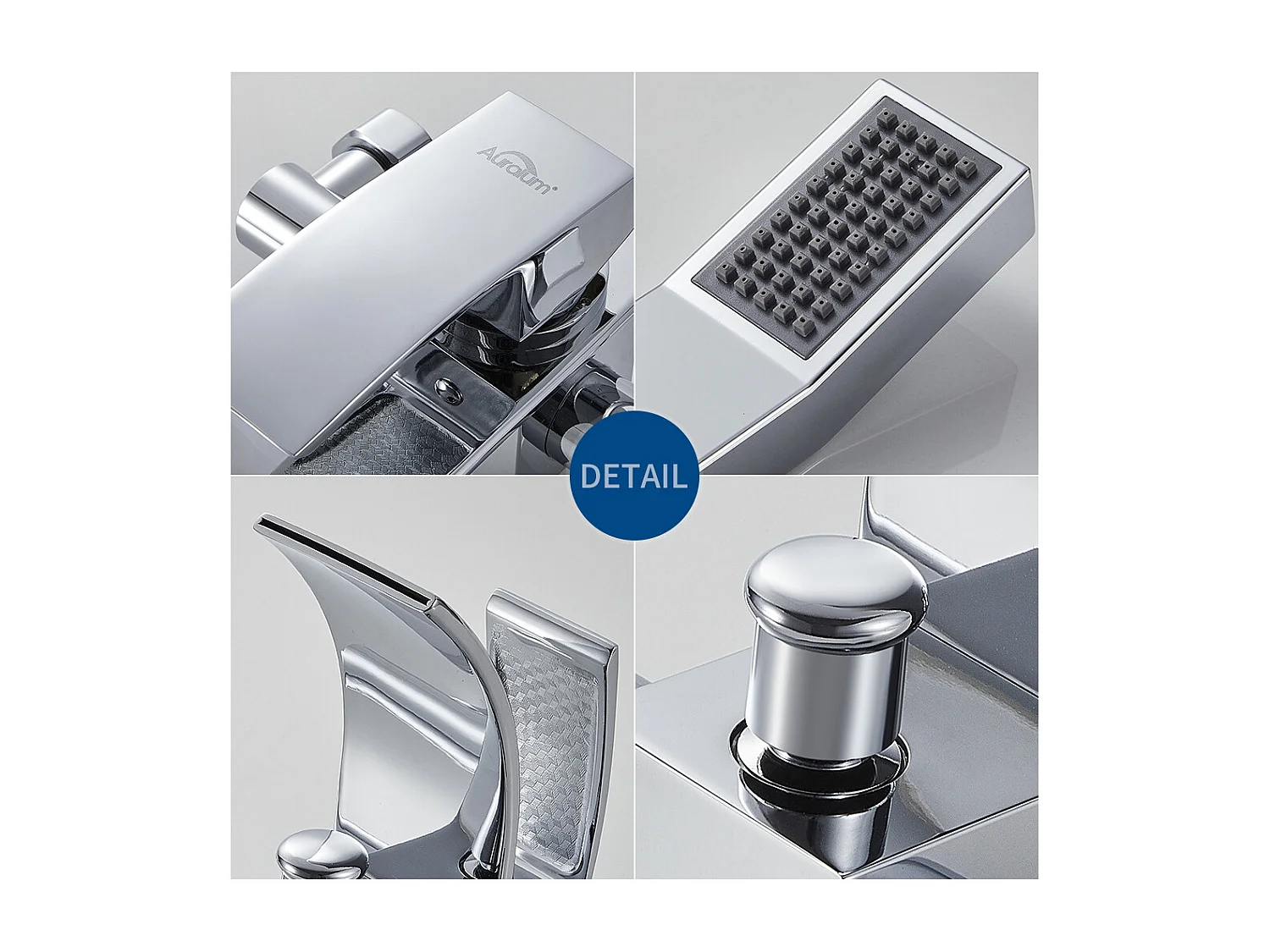 Mezclador bañera Auralum maxN Cascada con cabezal de ducha Ahorro de agua,Latón,Cromo+Conjunto de baño Accesorio 6 piezas, inoxidable,Cepillado