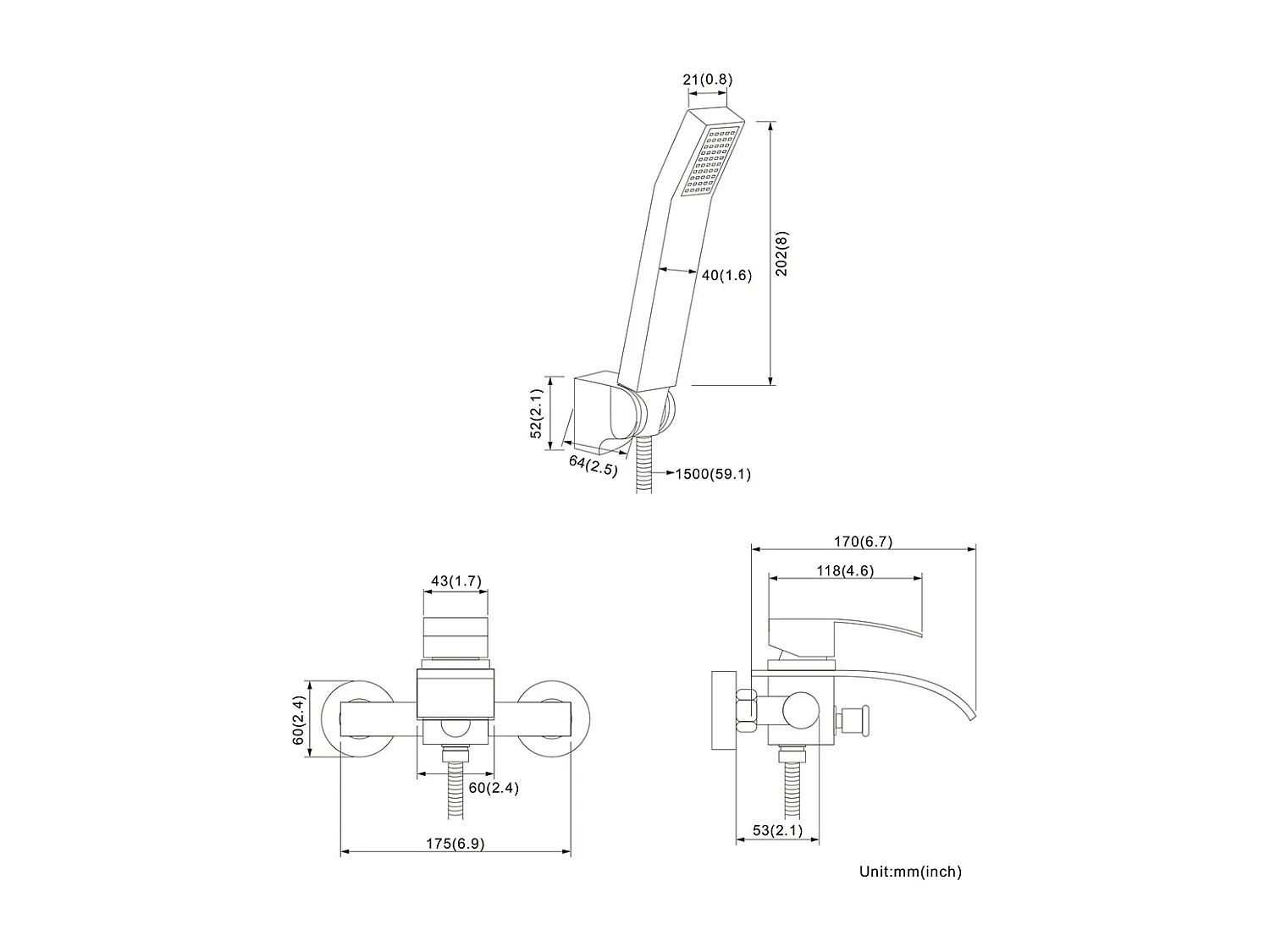 Mezclador bañera Auralum maxN Cascada con cabezal de ducha Ahorro de agua,Latón,Cromo+Conjunto de baño Accesorio 6 piezas, inoxidable,Cepillado