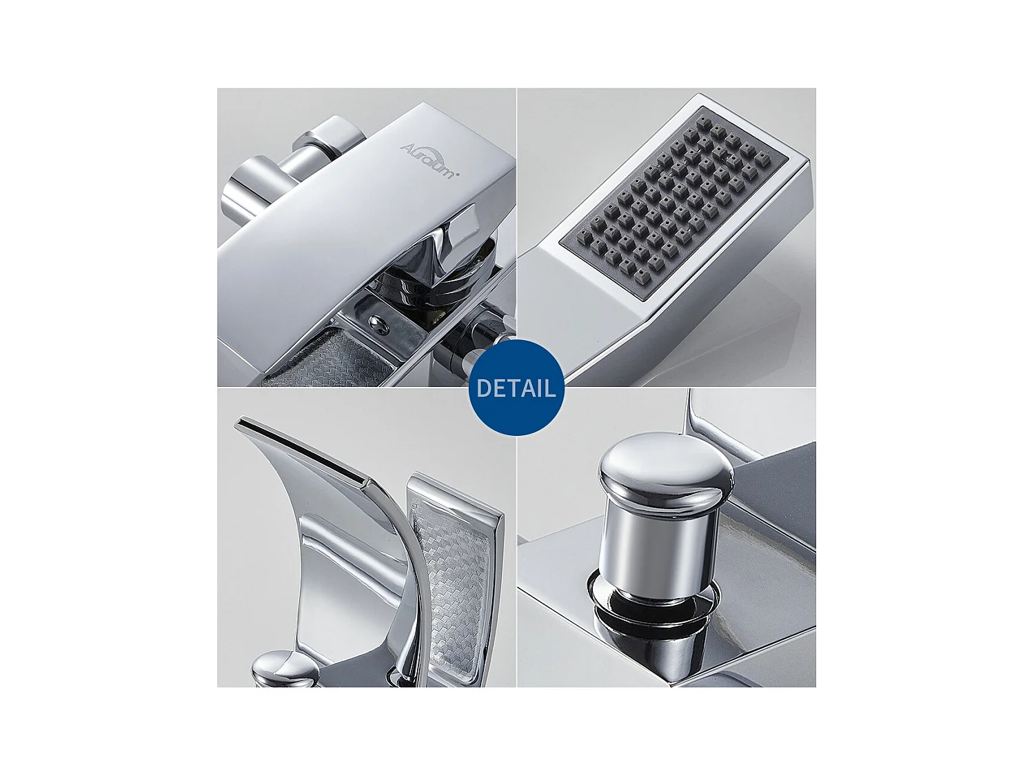 Auralum max Waterval Badmengkraan met Waterbesparende Douchekop, Messing, Chroom + SetBadkamer Accessoire 6 Stuks, RVS, Geborsteld