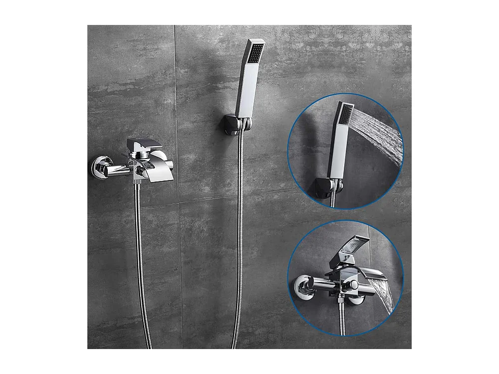 BadkraanMet handdouche, watervalkraan, enkele hendel douchekraan, wandmontage, badkamermessing, chroom