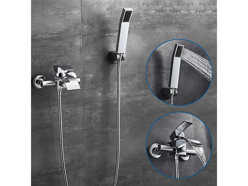 Robinet de baignoire avec douchette à main,robinet cascade, robinet de douche à levier unique,montage mural,laiton pour salle de bain,chromé