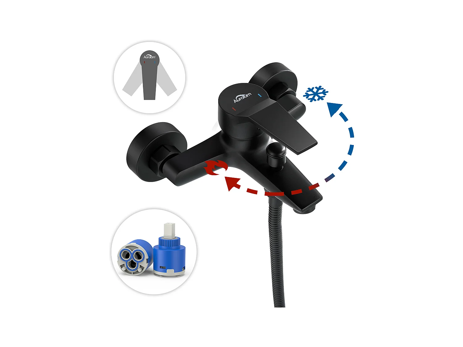 Badewannenmischbatterie mit Handbrause-Mischbatterie-Set, Wasserfall-Badewannenhahn, Badezimmer-Badewannenmischer, Einhebelmischer, Schwarz