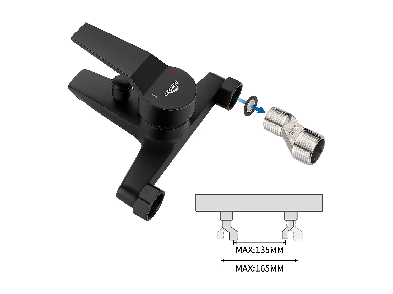 Badmengkraan met Handdouche Mengset Badkraan Waterval Badmengkraan Badkamer Eengreepsmengkraan Zwart