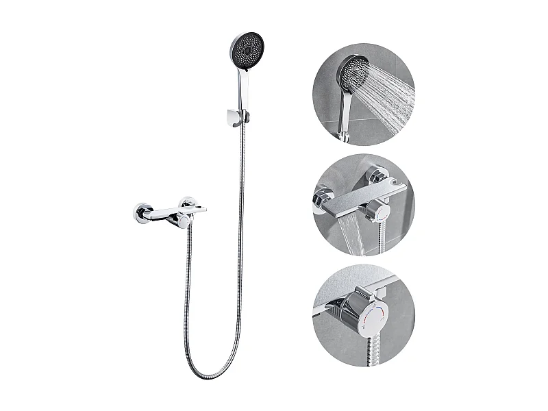 Auralum MAX Grifo para Bañera en Cascada, Mezclador de Bañera de Pared con Ducha de Mano de 5 Modos, Grifo Mezclador de Baño de Latón, Cromo