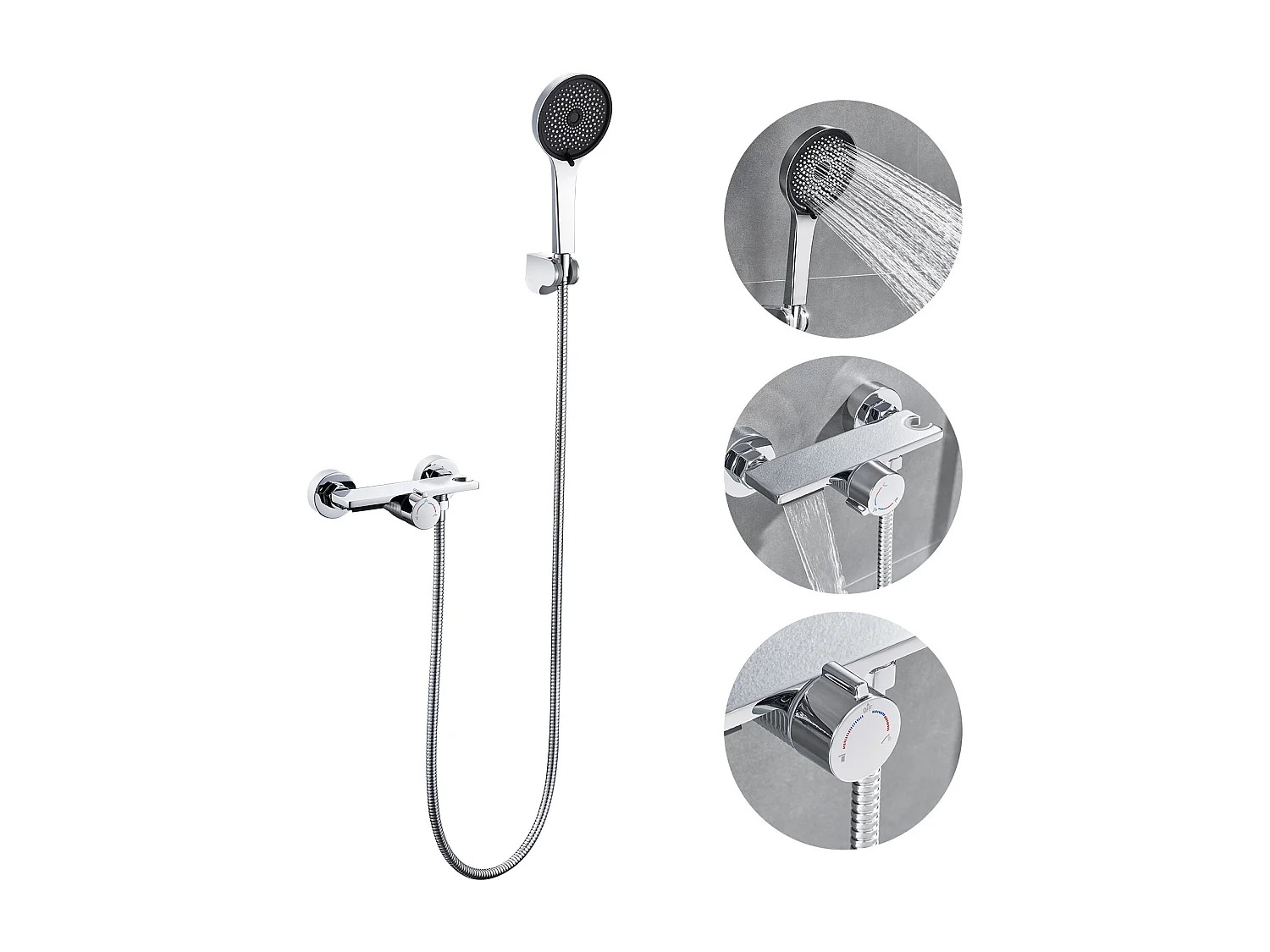 Auralum MAX Wasserfall-Badewannenarmatur, wandmontierte Badewannenmischbatterie mit 5 Modi, Handbrause, Messing-Badezimmermischbatterie, Chrom