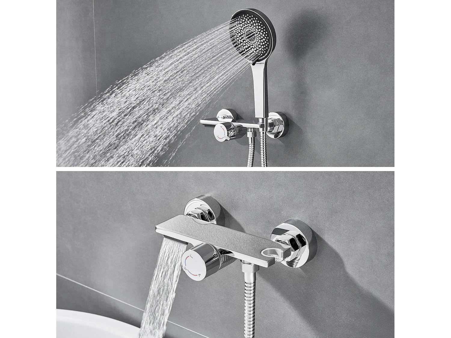 Auralum MAX Wasserfall-Badewannenarmatur, wandmontierte Badewannenmischbatterie mit 5 Modi, Handbrause, Messing-Badezimmermischbatterie, Chrom