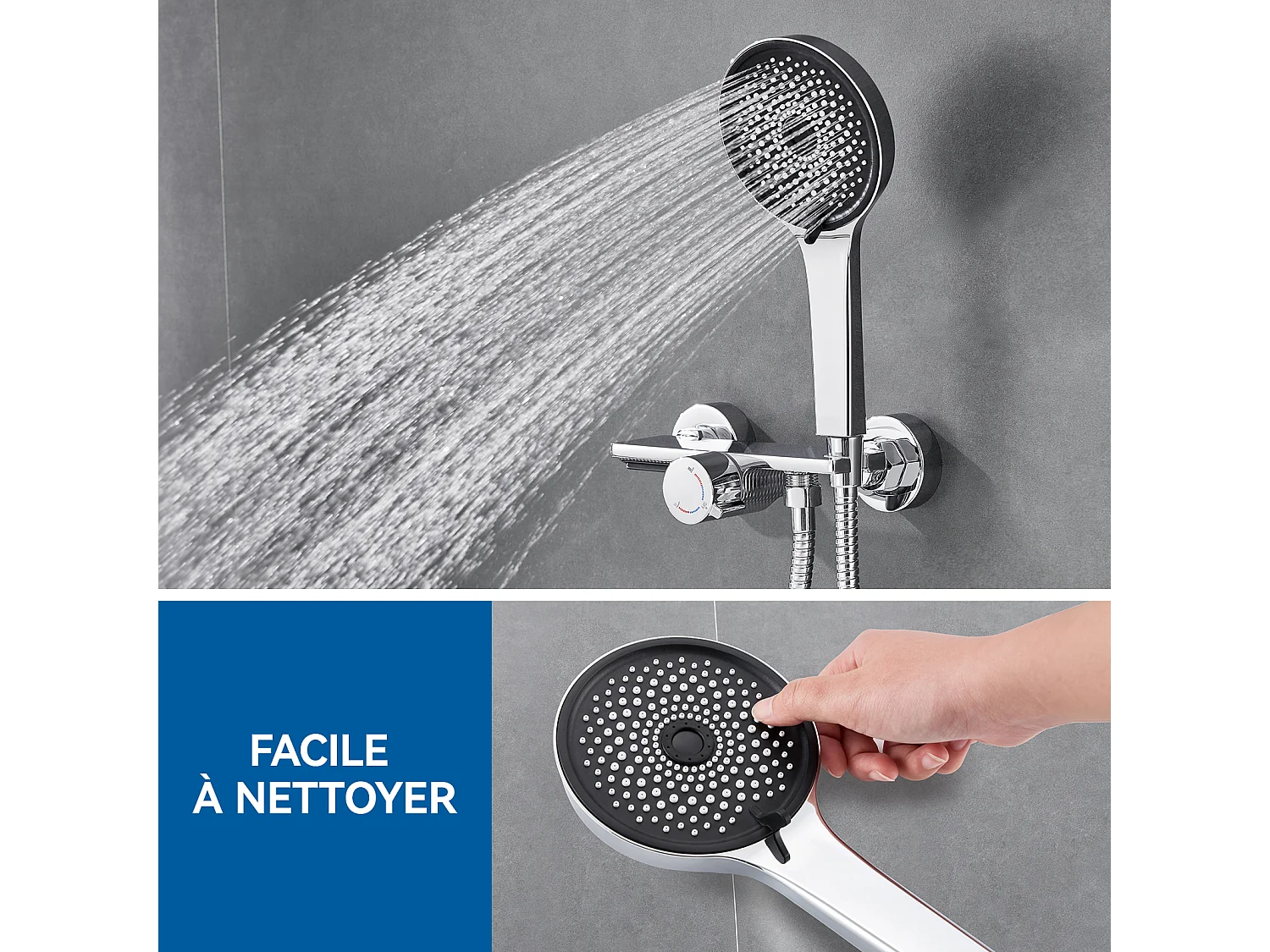 Auralum MAX Wasserfall-Badewannenarmatur, wandmontierte Badewannenmischbatterie mit 5 Modi, Handbrause, Messing-Badezimmermischbatterie, Chrom