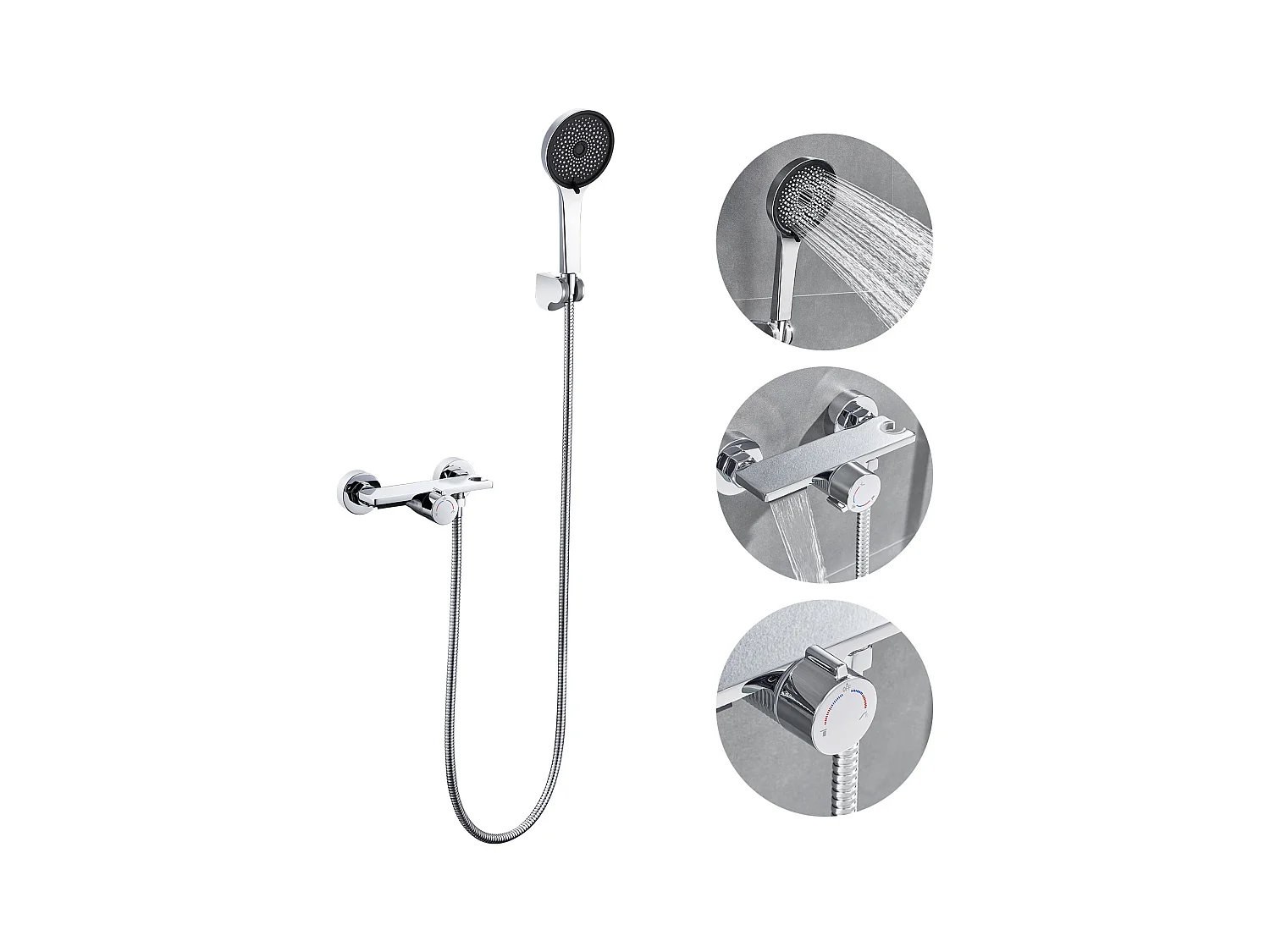 Auralum MAX Waterval Badkraan, Wandkraan Badmengkraan met 5 Modi Handdouche, Messing Badkamermengkraan, Verchroomd