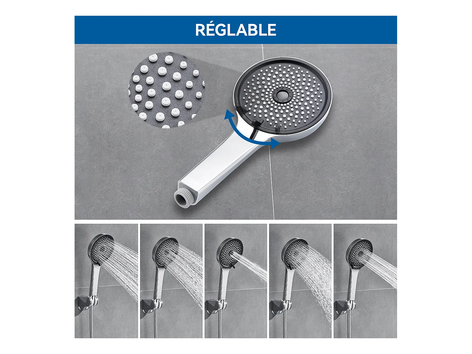 Auralum MAX Grifo para Bañera en Cascada, Mezclador de Bañera de Pared con Ducha de Mano de 5 Modos, Grifo Mezclador de Baño de Latón, Cromo