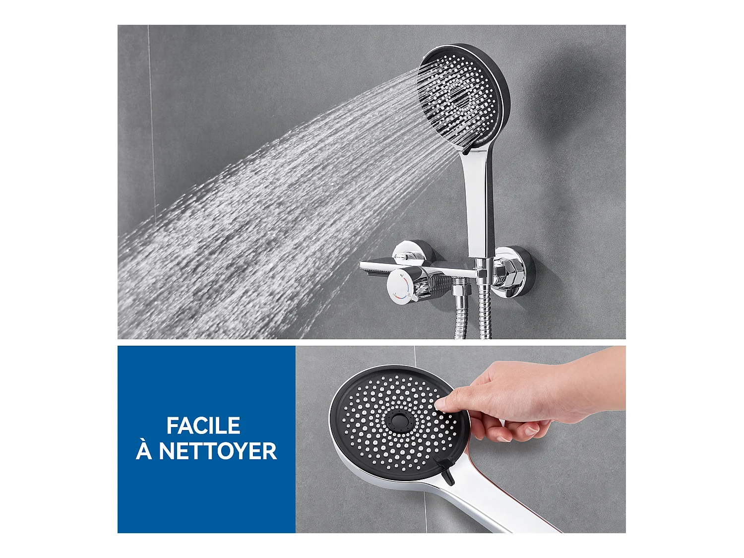 Auralum MAX Grifo para Bañera en Cascada, Mezclador de Bañera de Pared con Ducha de Mano de 5 Modos, Grifo Mezclador de Baño de Latón, Cromo