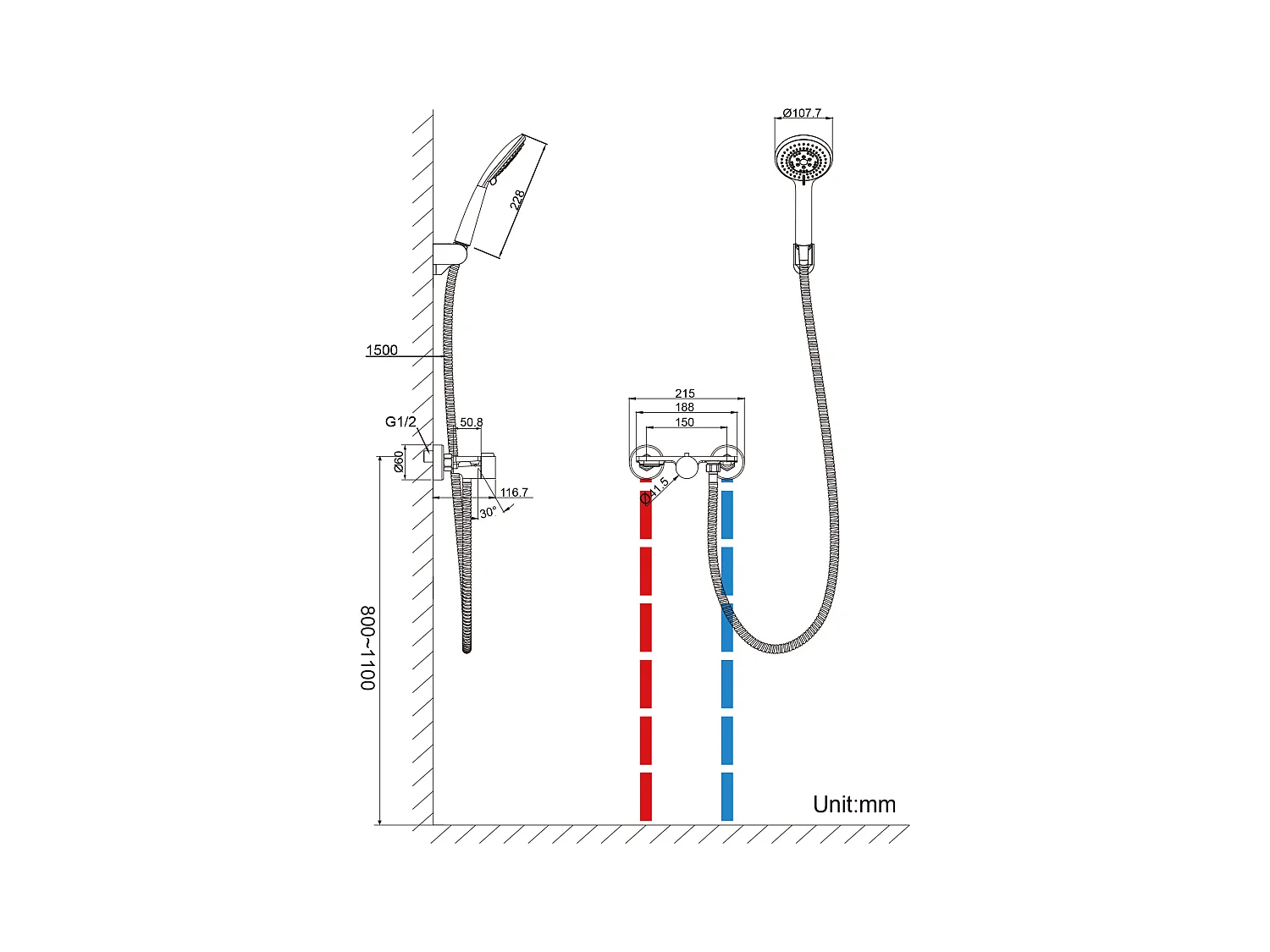 Auralum MAX Grifo para Bañera en Cascada, Mezclador de Bañera de Pared con Ducha de Mano de 5 Modos, Grifo Mezclador de Baño de Latón, Cromo