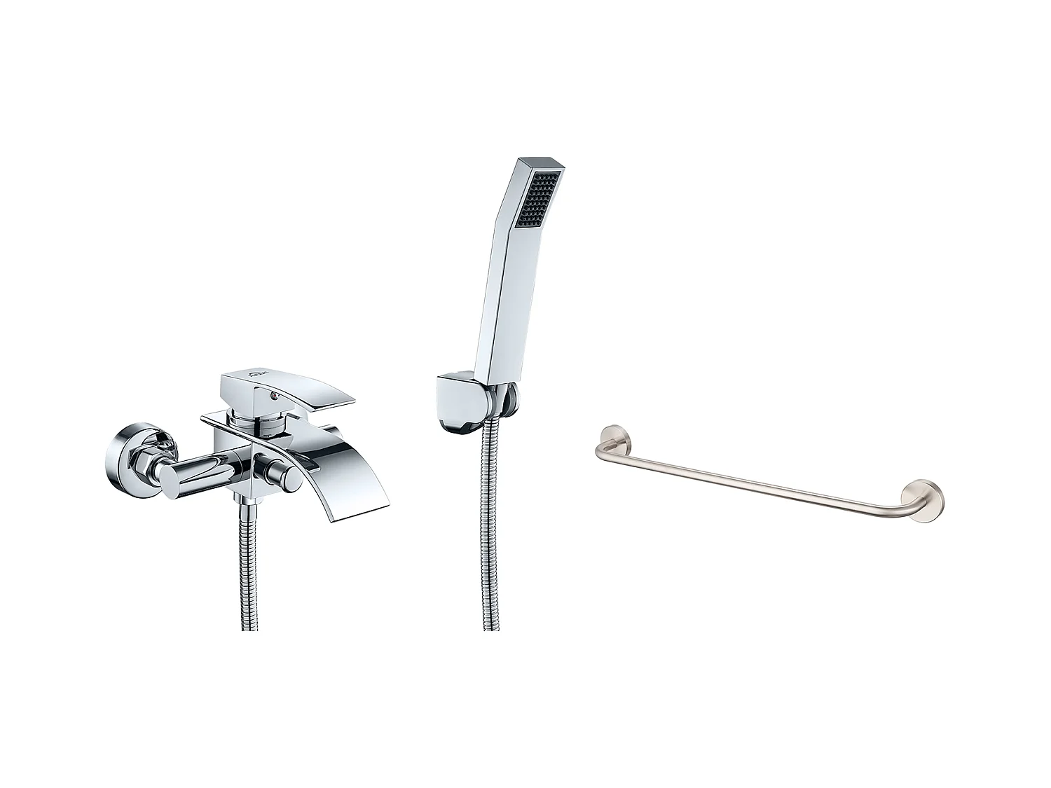 AuraLum max Waterval Badmengkraan met Douchekop, Messing Chroom+60cm Handdoekhouder Badkamer Zelfklevend /Boor RVS 304