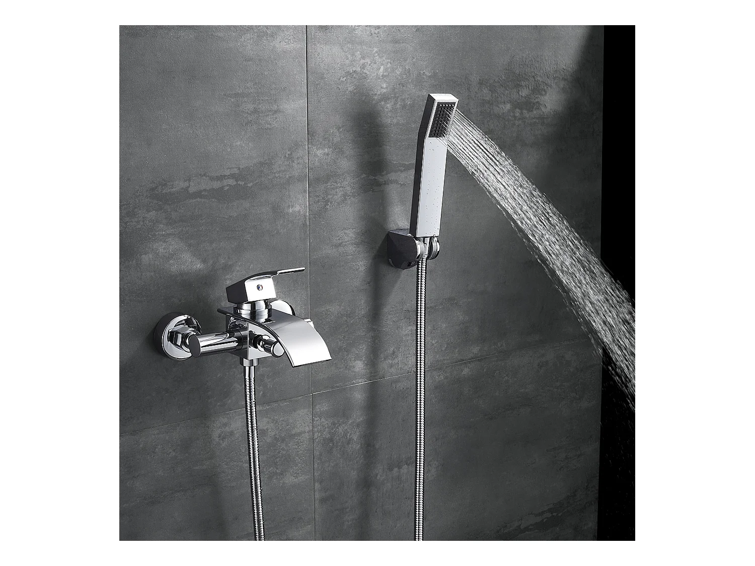 Robinet de Bain Monocommande pour Baignoire Montage Cascade Mitigeur Douche avec Douche à Main Chromé