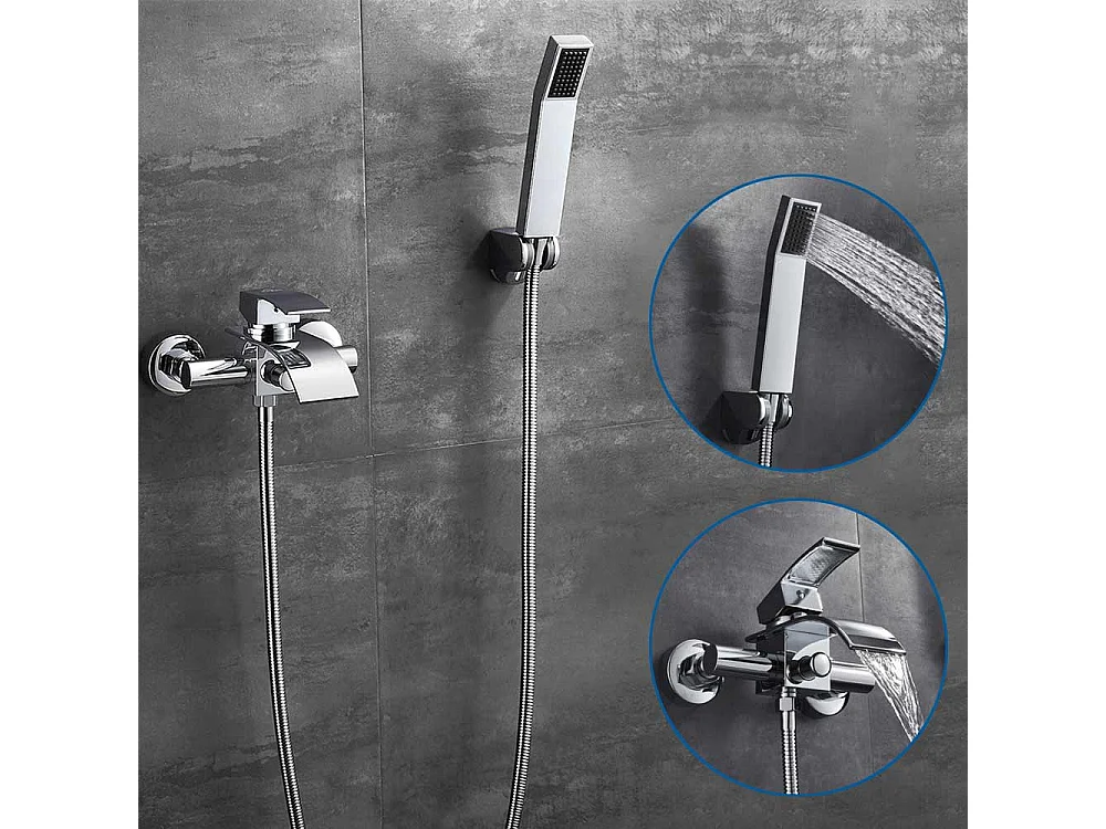Badkraan eengreeps voor badmontage watervalmontageDouchemengkraan met handdouche verchroomd