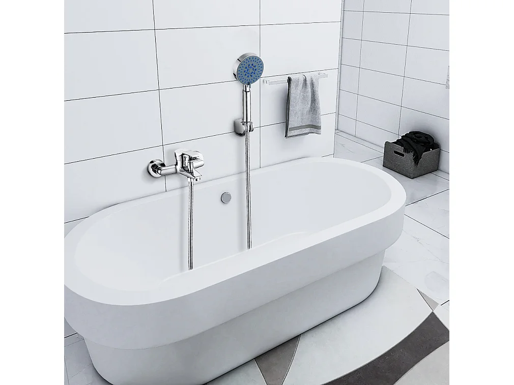 Badewannenarmatur Mischbatterie mit Handbrause Badewanne Dusche Wandmontage Badewannenmischbatterie Einhebel Chrom Badezimmer