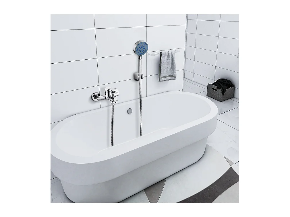 Mitigeur Robinet de Baignoire avec Douchette Bain Douche Mitigeur de Baignoire Mural Mitigeur Monocommande Chromé Salle de Bain