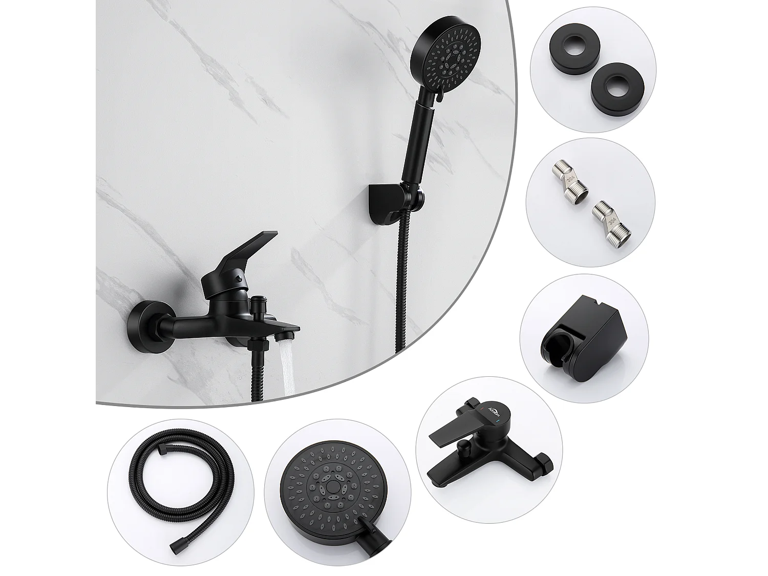 Badkraan met DouChette Zwart Wandmontage Voor Badkamer Handdouche 5 Modi