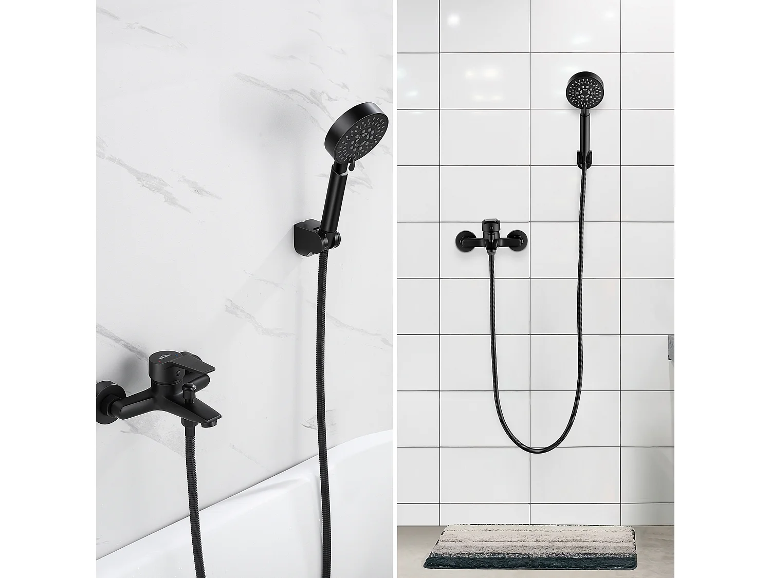 Badkraan met DouChette Zwart Wandmontage Voor Badkamer Handdouche 5 Modi