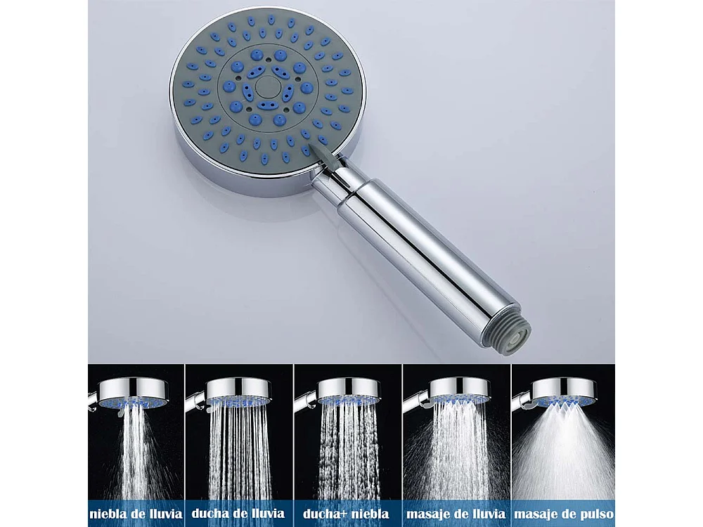 Mezclador de bañera cromado,grifo de bañera con ducha de mano de 5 chorros/manguera de ducha+toallero adhesivo/perforación para baño, cepillado