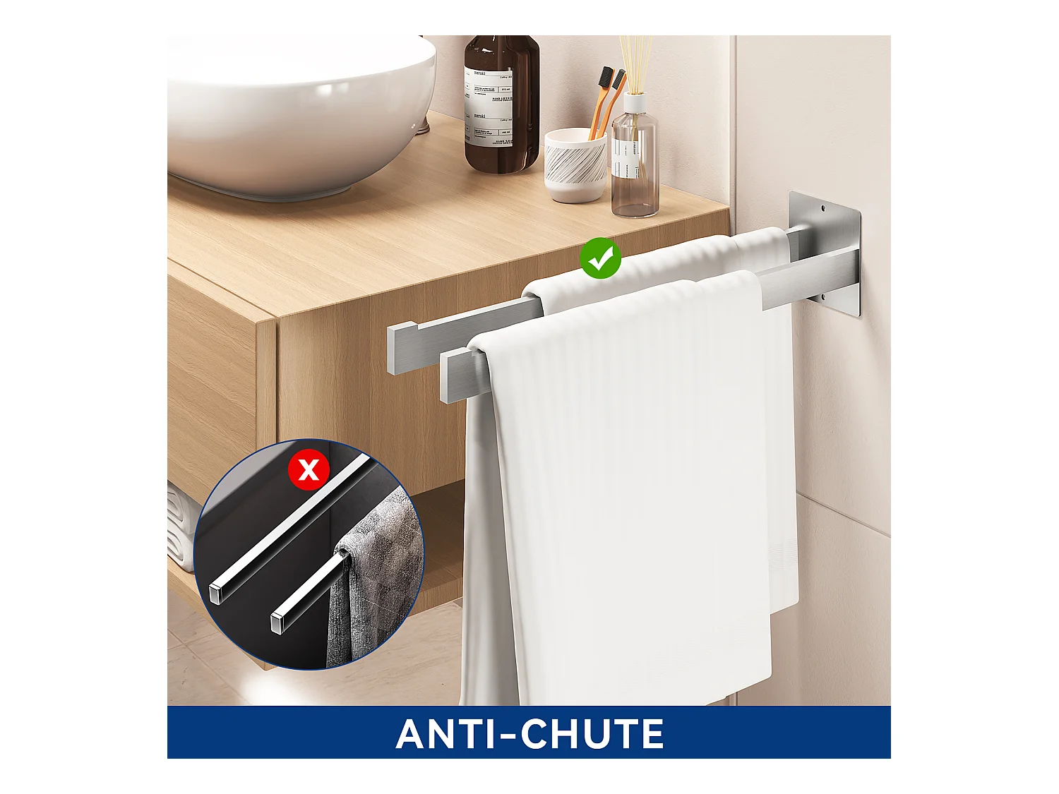Mitigeur Baignoire Chromé,Robinet Baignoire avec Douchette 5 Jets/Flexible Douche (1.5m) Support+Porte Serviette Salle Bain Adhésif/Perçage,Brossé