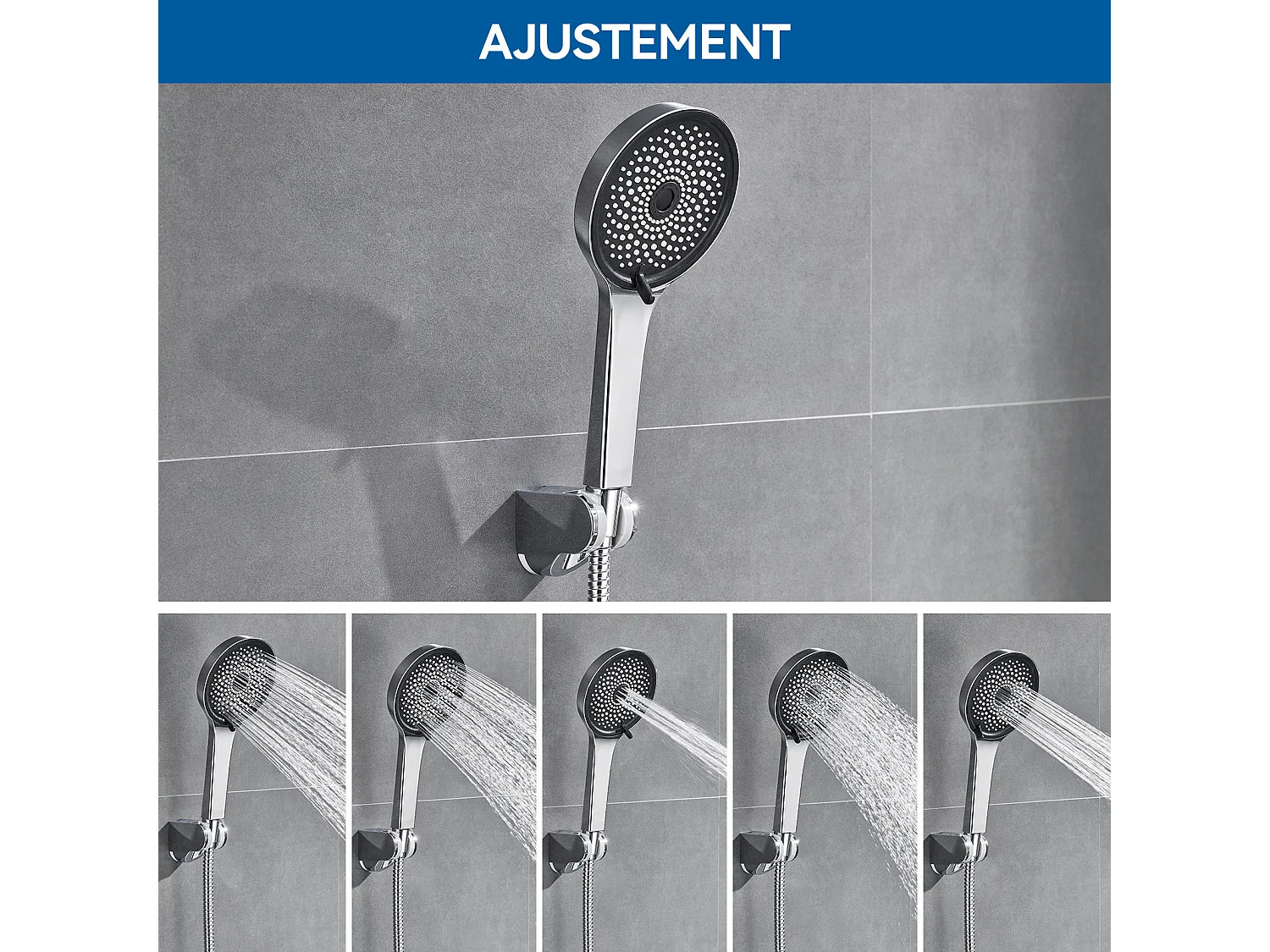 Auralum MAX Grifo para Bañera en Cascada,Cromo,con Alcachofa de Mano de 5 Funciones,Mezclador de Latón+Toallero de Baño Adhesivo/Perforador,Cepillado