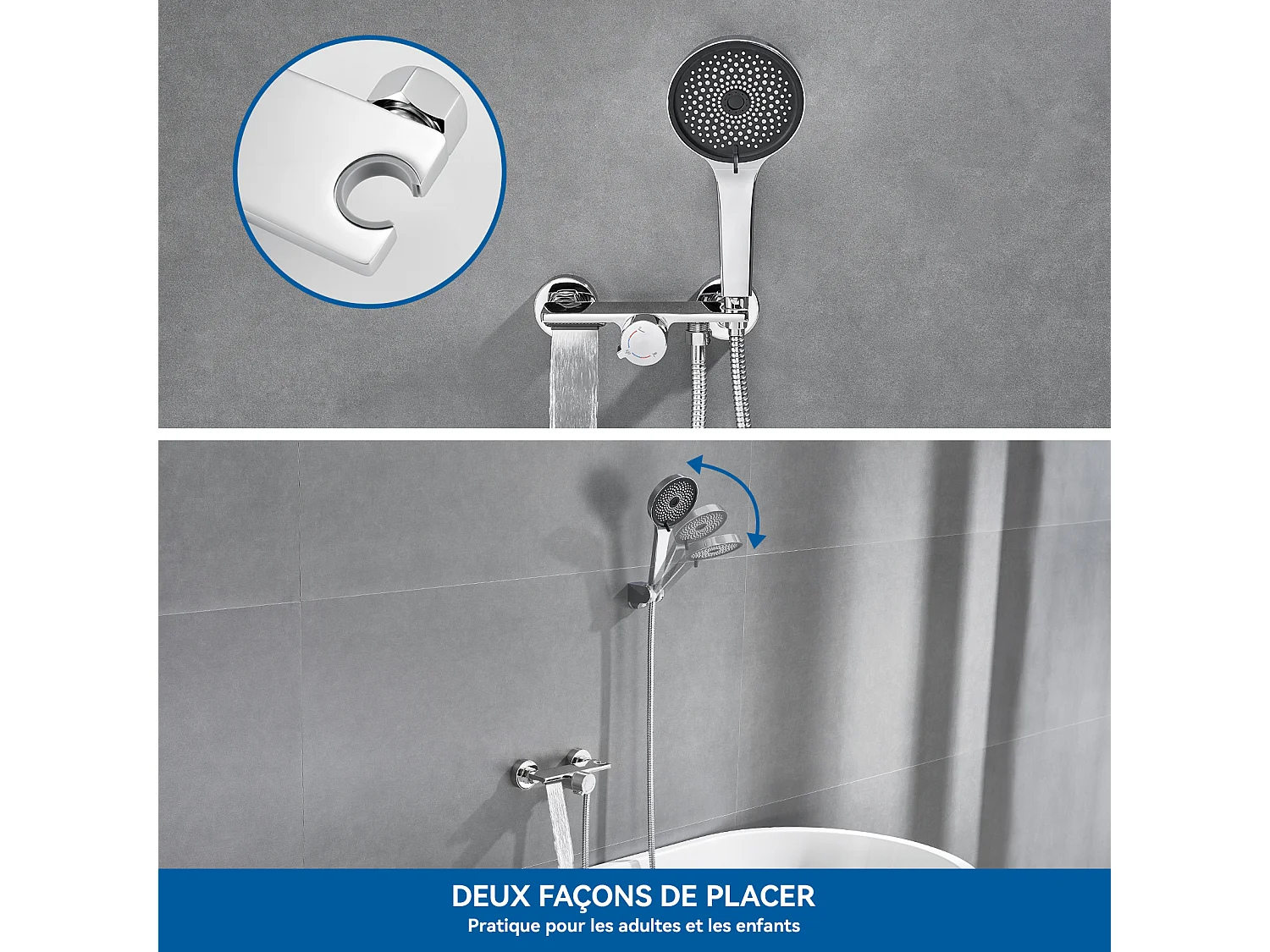 Auralum MAX Grifo para Bañera en Cascada,Cromo,con Alcachofa de Mano de 5 Funciones,Mezclador de Latón+Toallero de Baño Adhesivo/Perforador,Cepillado