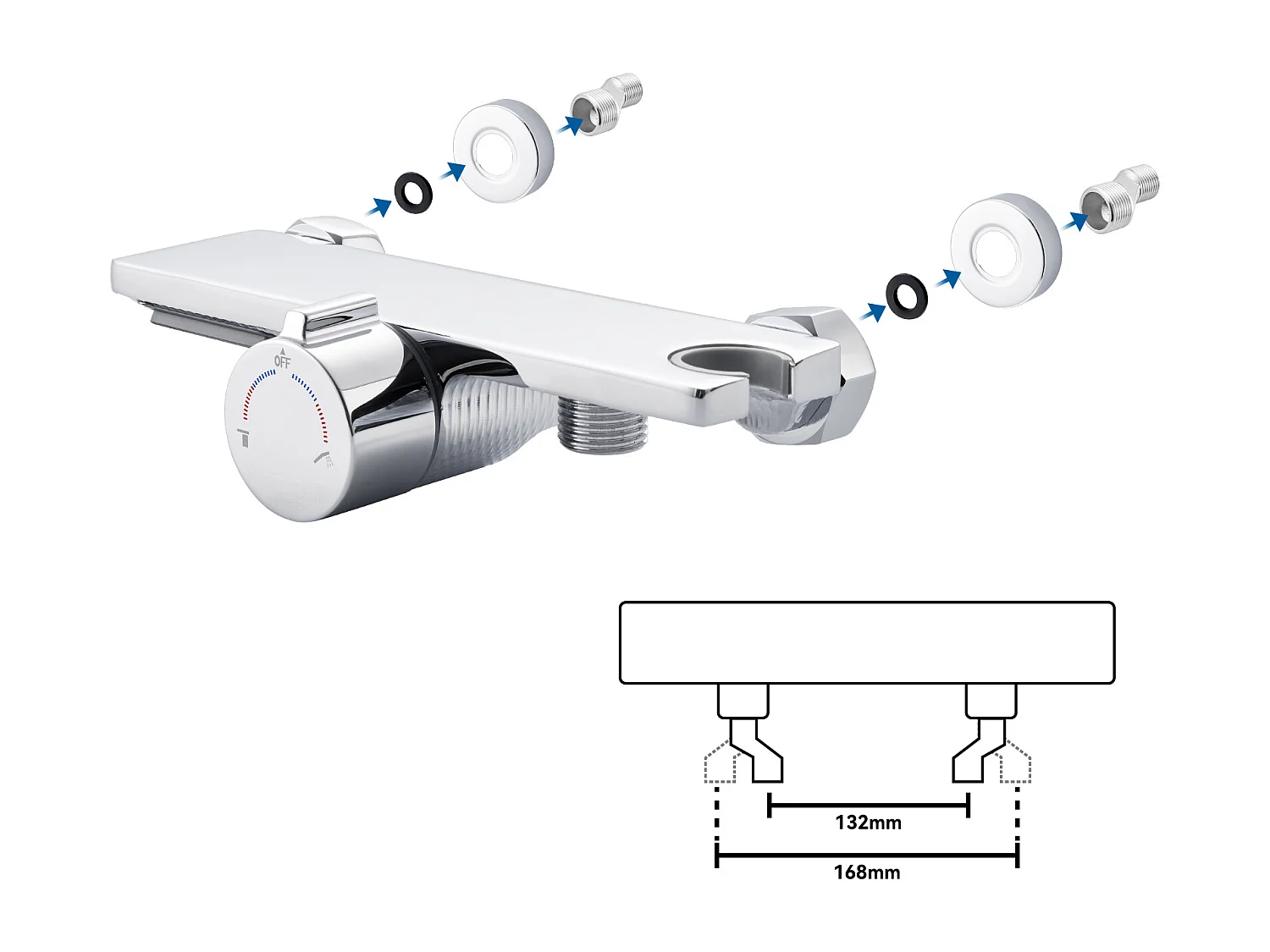 Grifo para Bañera en Cascada,Cromo,con Alcachofa de Mano de 5 Funciones,Grifo Mezclador de Latón,Grifo para Ducha de Pared con Ducha Fría y Caliente