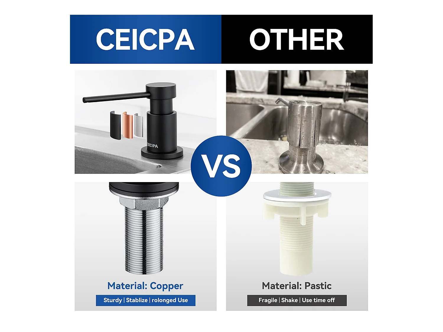 Cecipa max Distributeur de Savon Noir-Distributeur de Savon pour Evier avec Récipient de 300ML + Tuyau d'extension en Silicone de  1,25M,EU Modèle