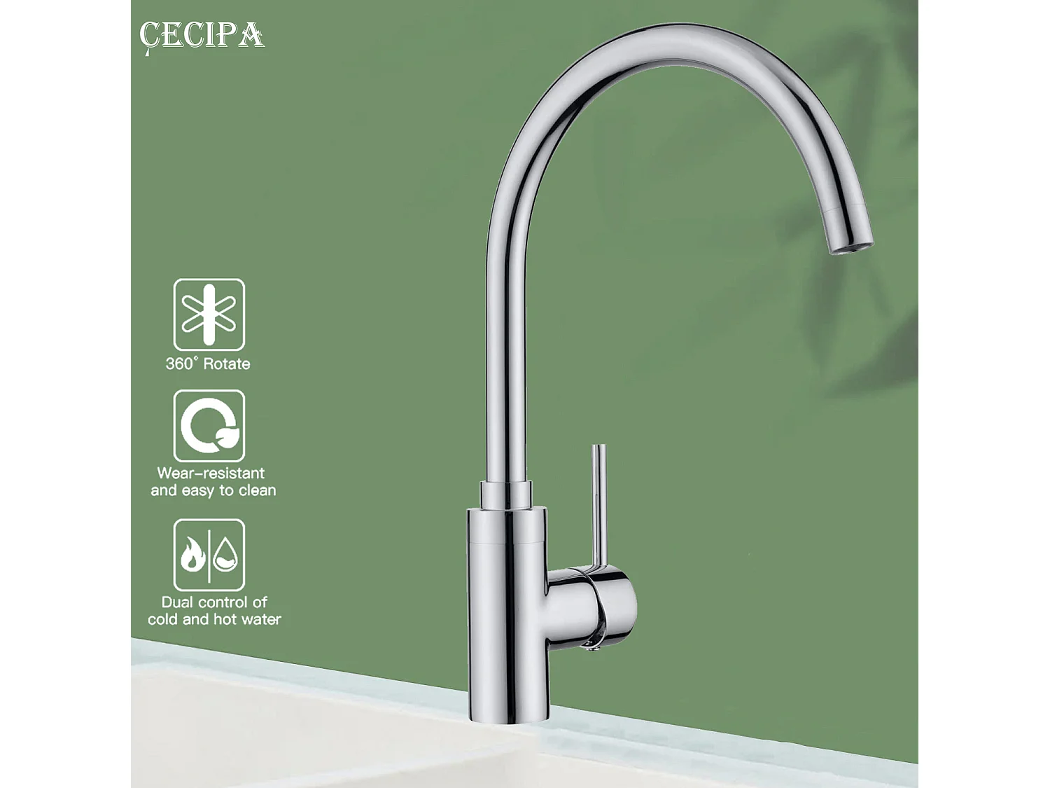 Cecipa max Einhebel Küchenarmatur Chrom, Spültischarmatur Edelstahl, 360° Drehbarer Wasserhahn, EU Modell