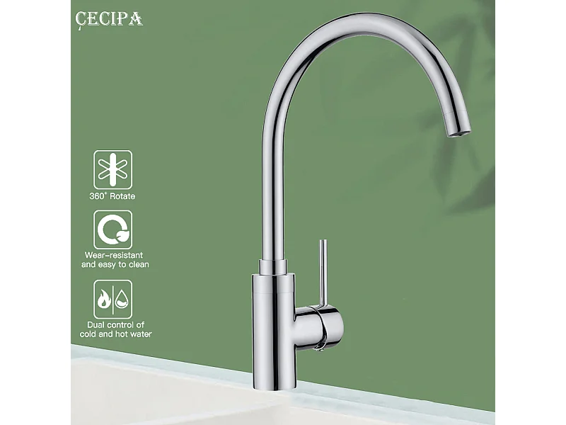 Cecipa max Miscelatore monocomando da cucina cromato, rubinetto per lavello in acciaio inox, rubinetto girevole a 360°, modello UE