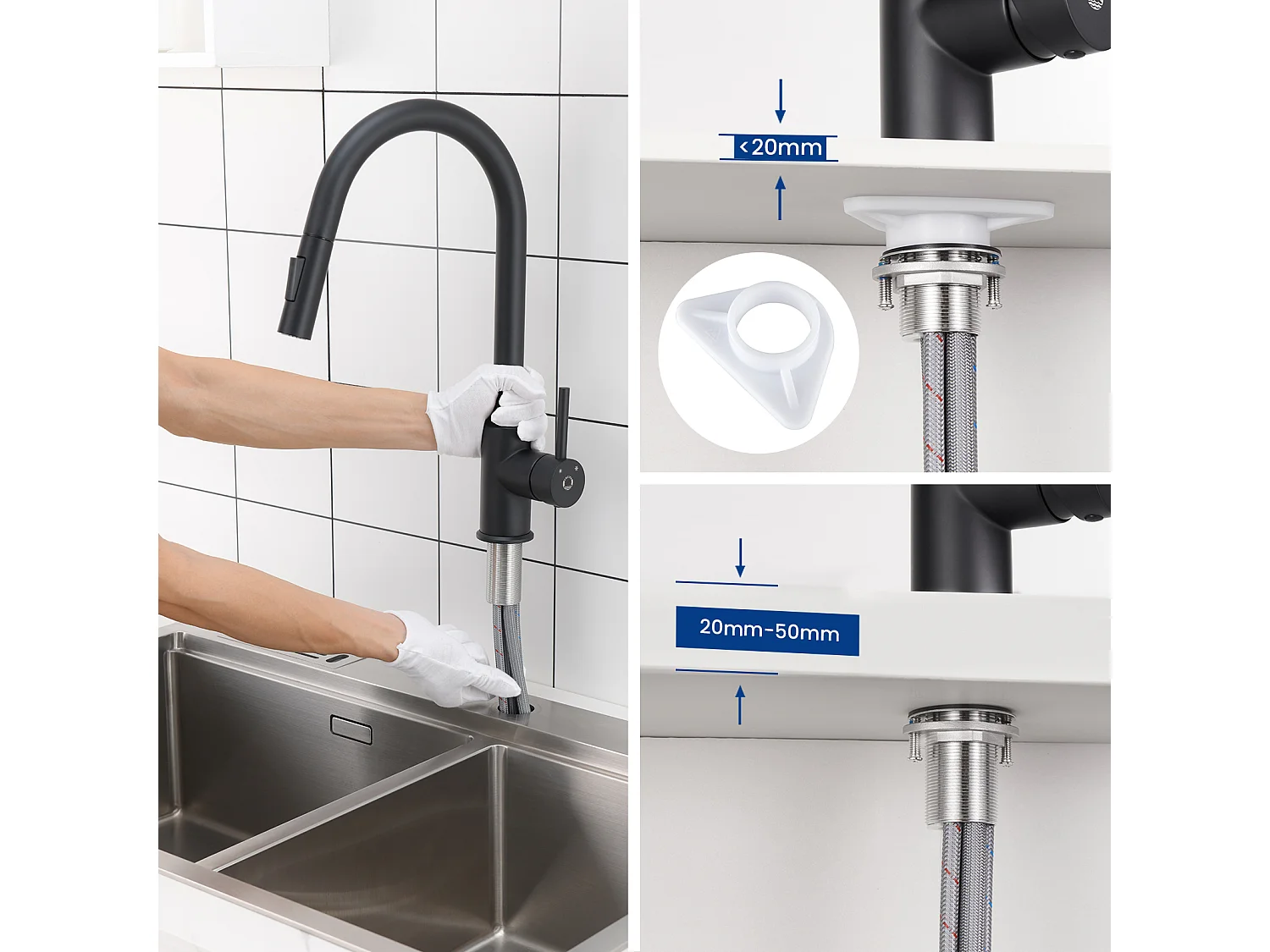 Cecipa max Keukenmengkraan met Uittrekbare Sproeier - Zwart - RVS Aanrechtmengkraan - 2 Functies Mixer, EU-model