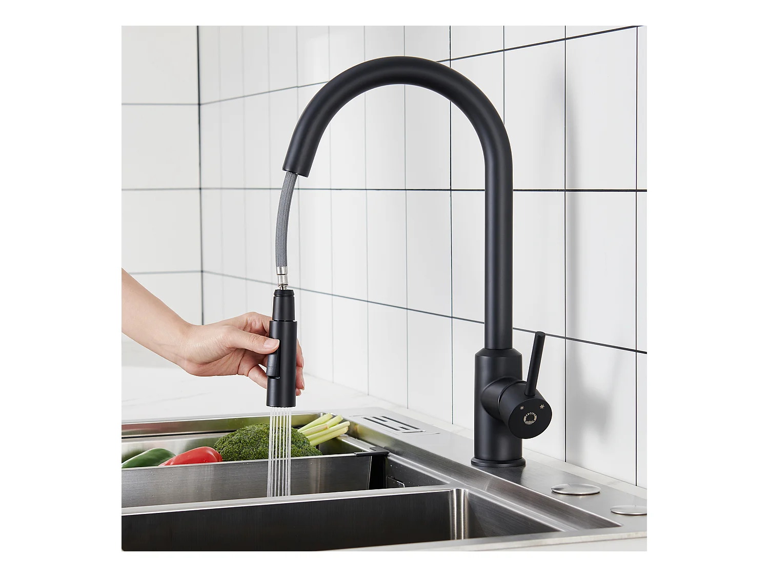 Cecipa max Keukenmengkraan met Uittrekbare Sproeier - Zwart - RVS Aanrechtmengkraan - 2 Functies Mixer, EU-model