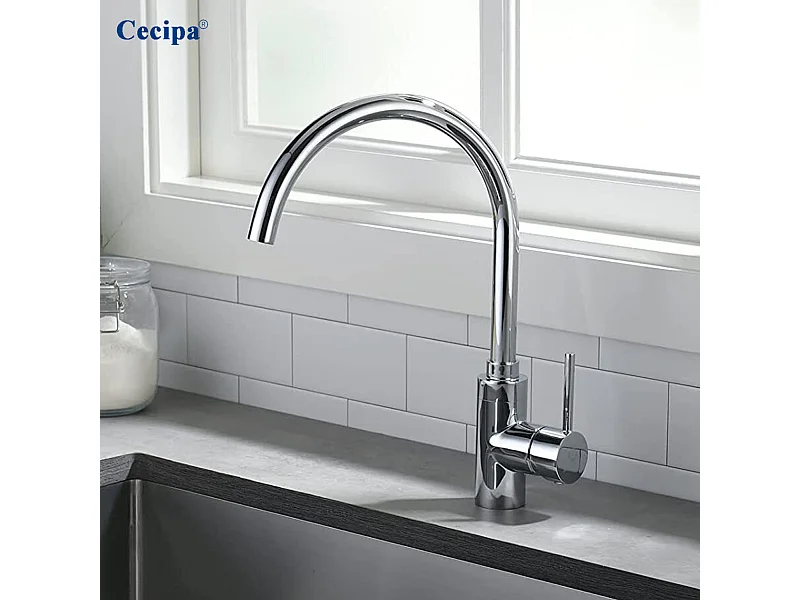 Cecipa max keukenmengkraan, verchroomde wastafelkraan, ééngreeps keukenkraan, 360° draaibaar, EU-model