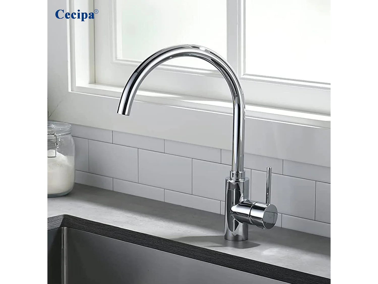 Cecipa max Mitigeur de cuisine, Robinet Évier Chrome, Robinet de cuisine monocommande, rotatif à 360 °,EU Modèle