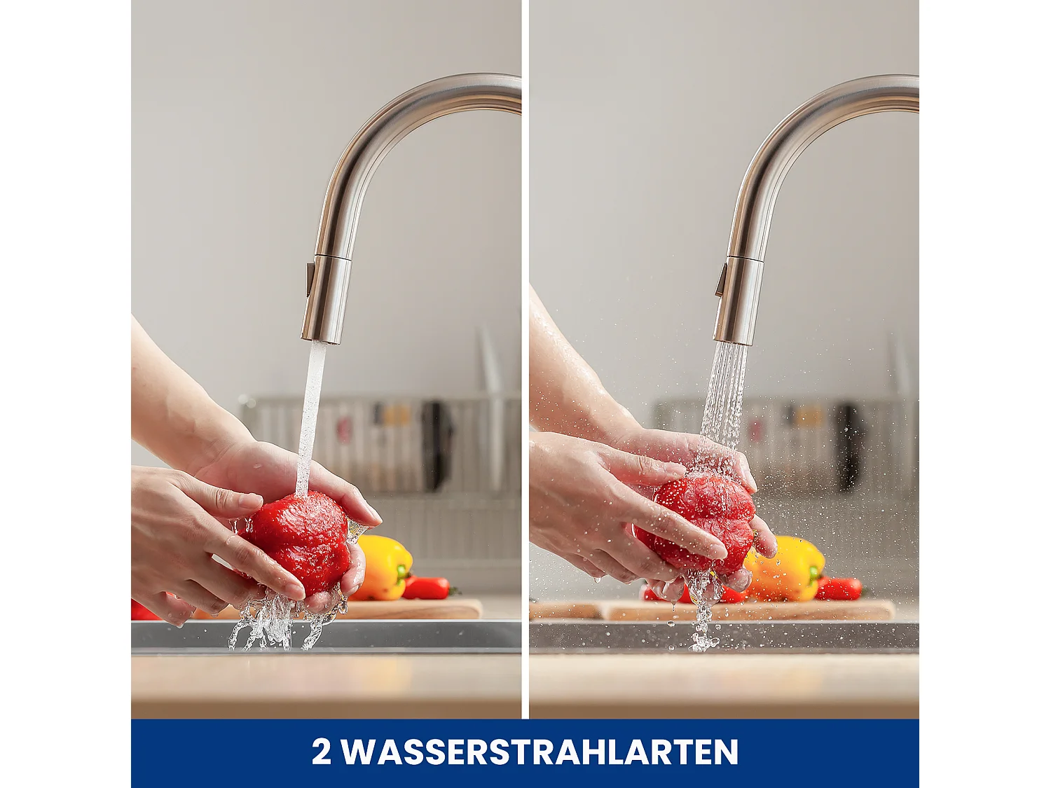 Cecipa max Keukenmengkraan met uittrekbare sproeier Keukenkraan met 2 waterstraalsoorten Geborsteld roestvrijstalen spoelbakkraan, EU-model