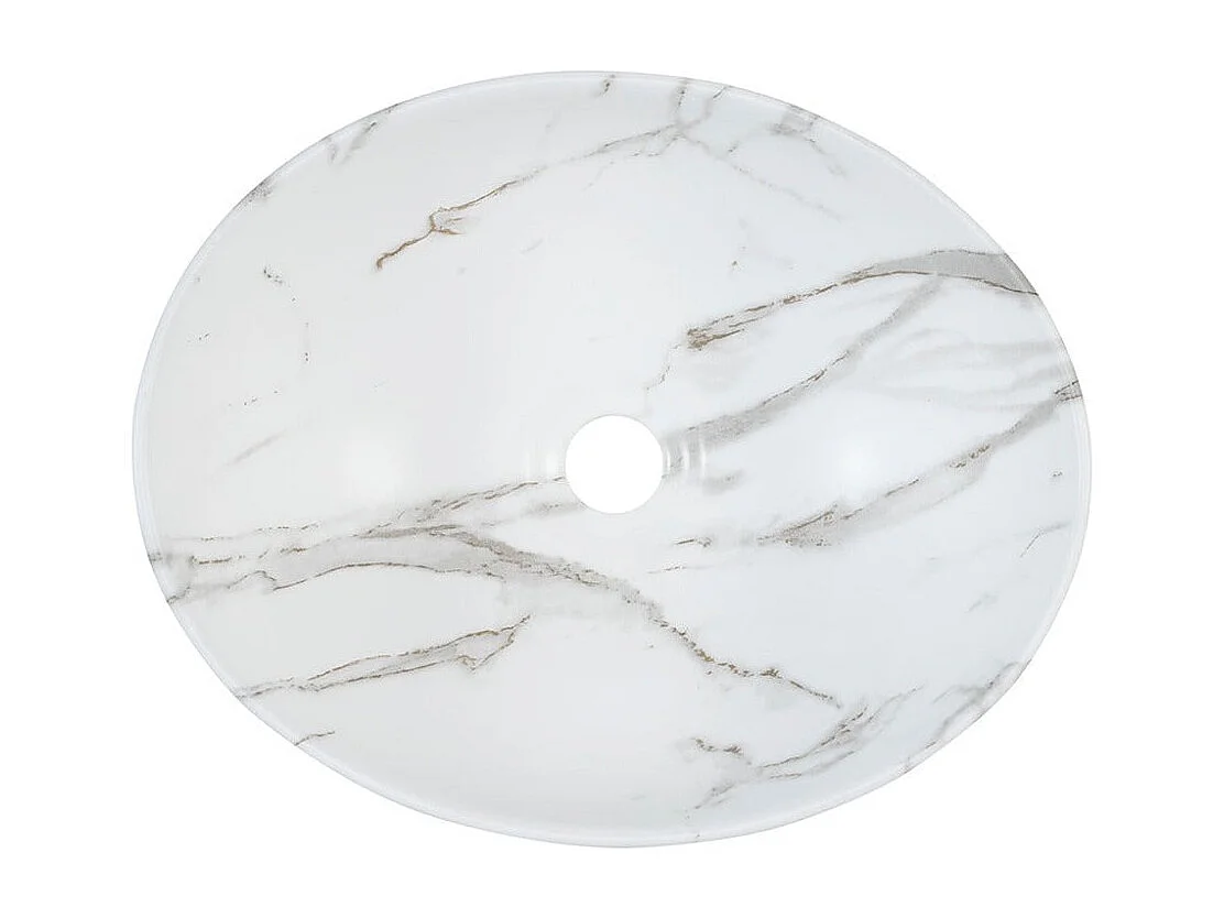 Vasque à poser ovale en céramique PAT finition marbre blanc 41 x 33 cm