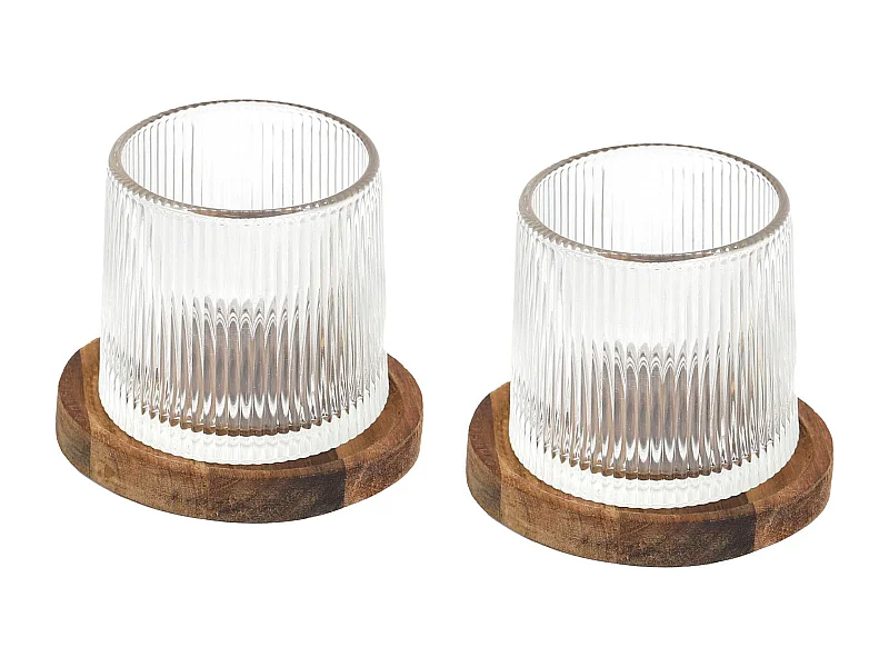 Lot de 2 verres à whisky collection CASK et leur support en acacia